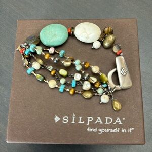 Silpada Bracelet B1992 Sterling Silver Multi Stone w Toggle Clasp Howlite Coral